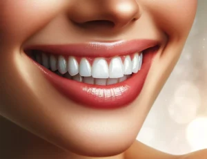 Girl with veneers on her front teeth smiling