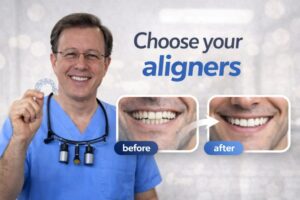 Dr. Boris Lipovetsky with Elainarmi demonstrates a case of bite correction