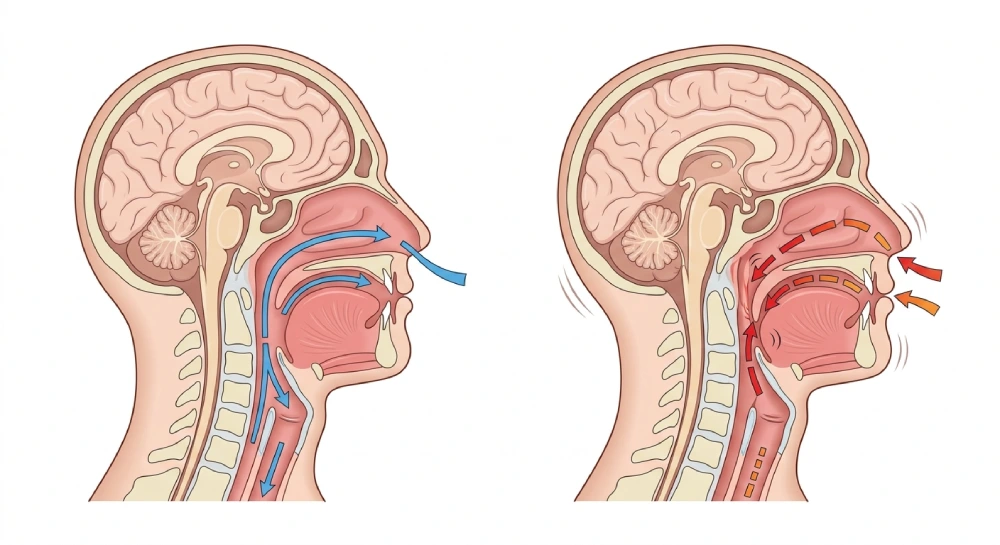 infographic comparing normal breathing and obstructive sleep apnea