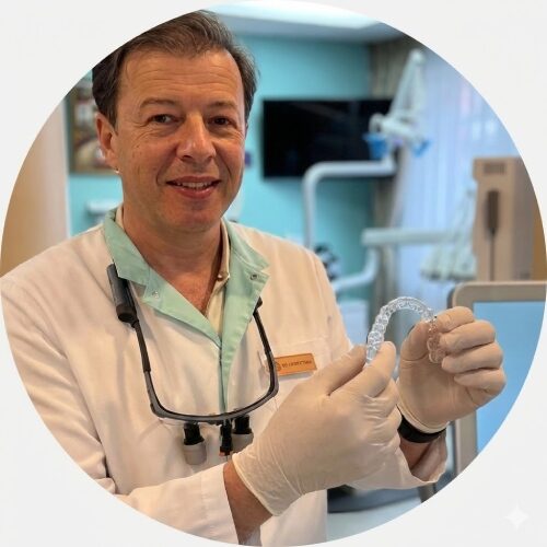 Dentist with clear aligners